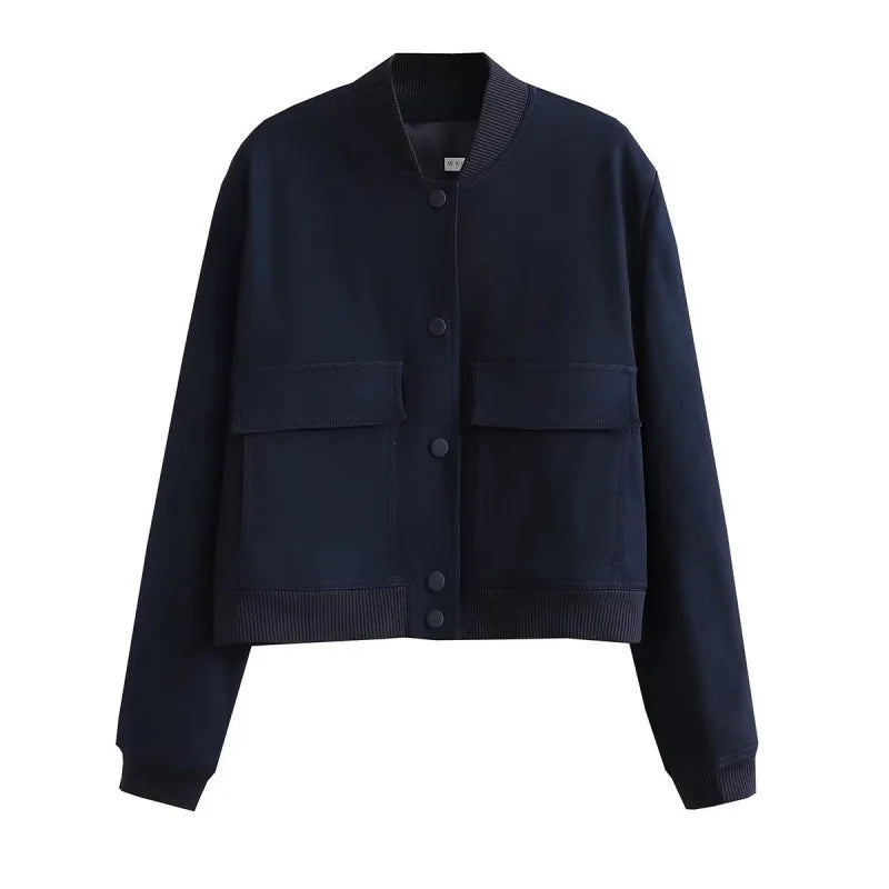Women's Cropped Leather Bomber in apricot – The Maevora side view 2