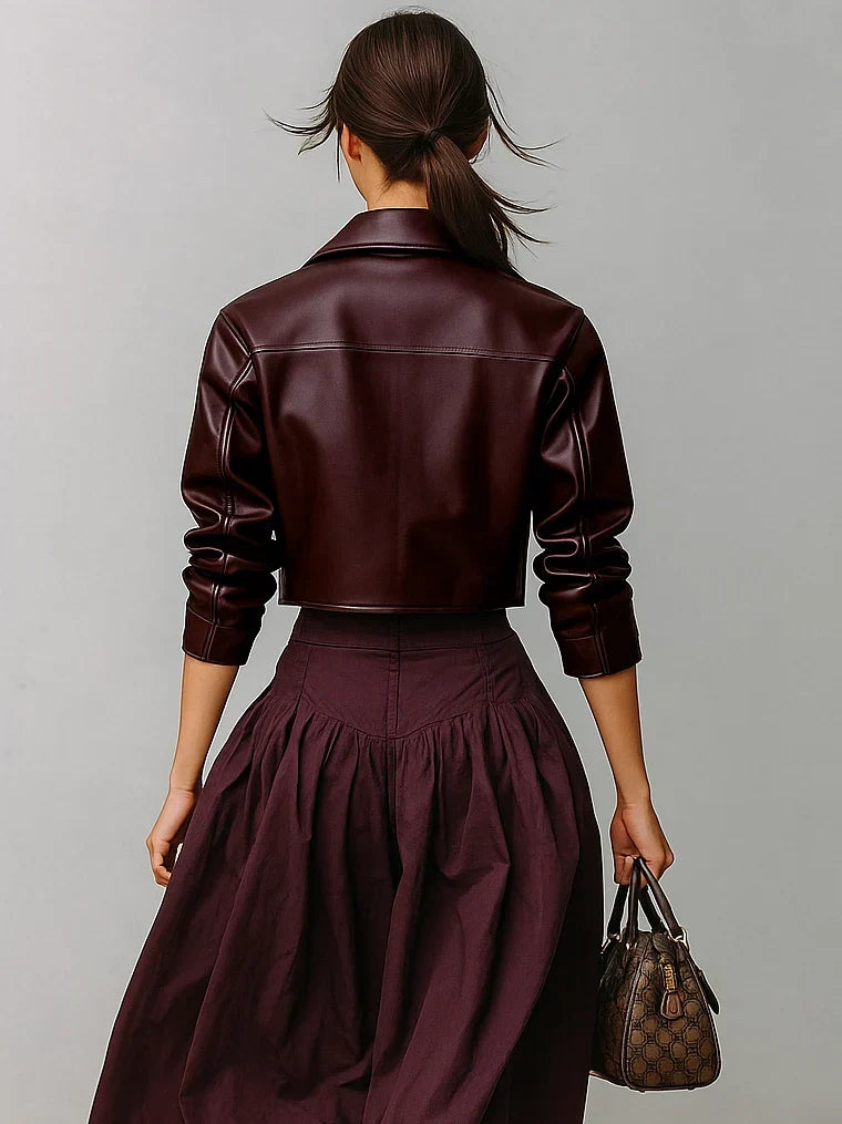 Women's Cropped Leather Jacket in photo color – The Sabrielle side view 1