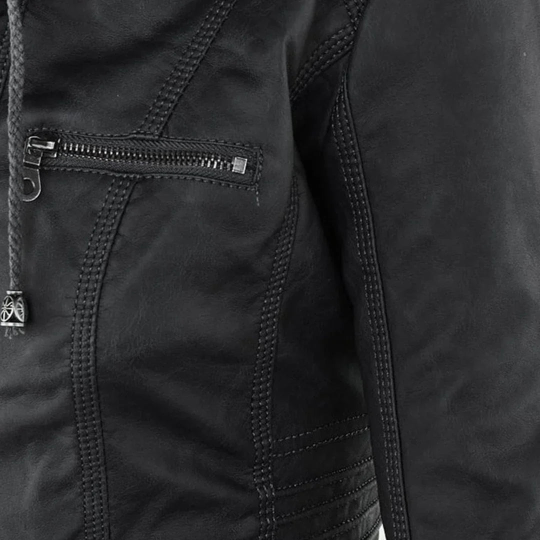 Women's Hooded Leather Jacket in camel – The Rosavie back view 3
