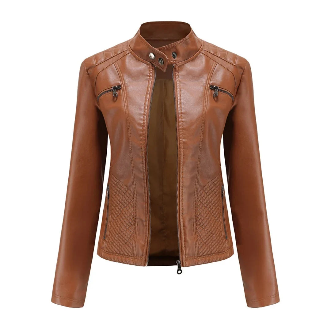 Women's Quilted Moto Jacket in black – The Tavienne back view 1