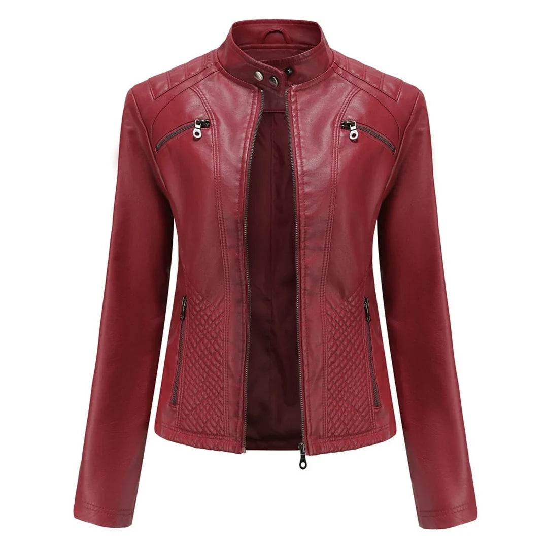 Women's Quilted Moto Jacket in black – The Tavienne close-up 1