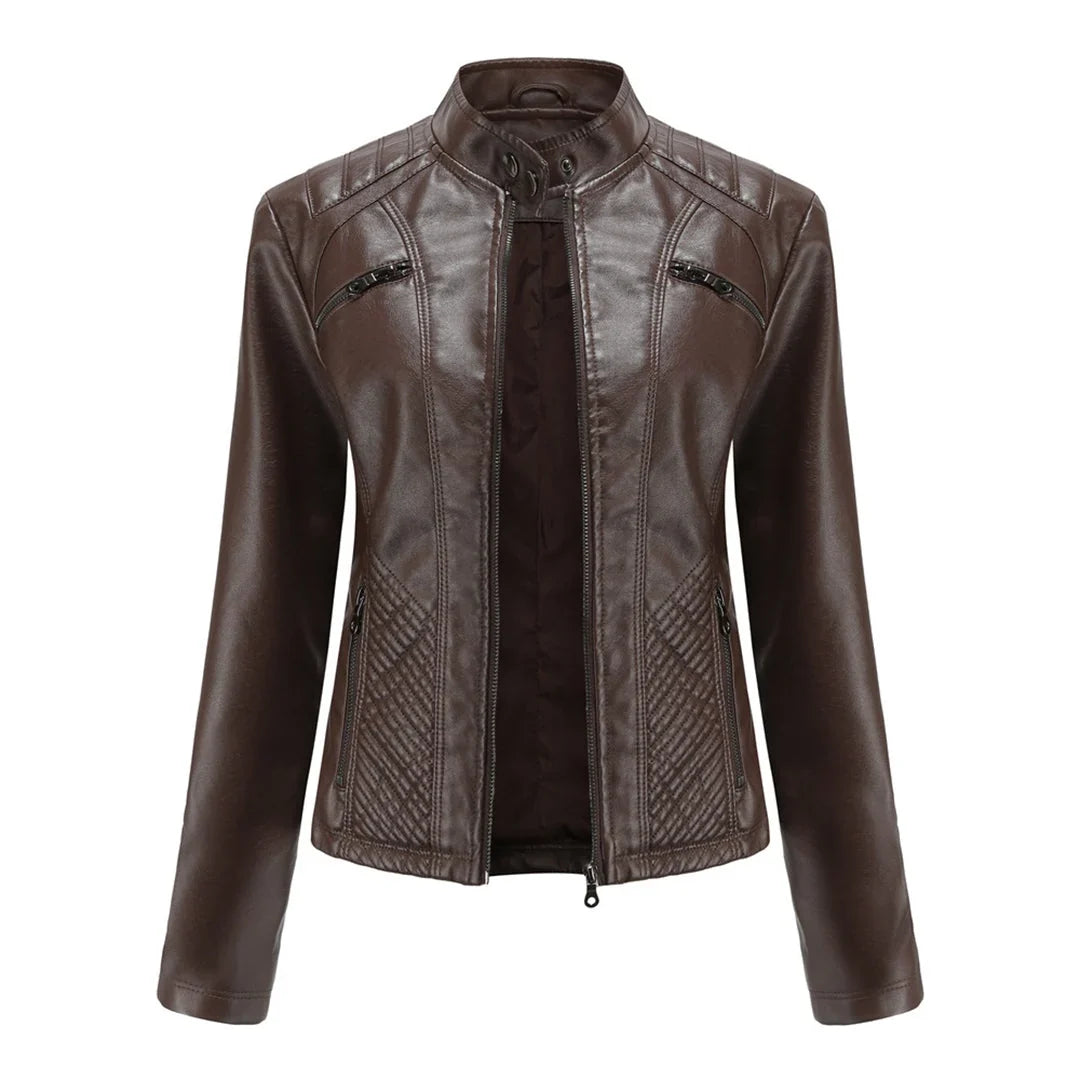 Women's Quilted Moto Jacket in black – The Tavienne side view 2