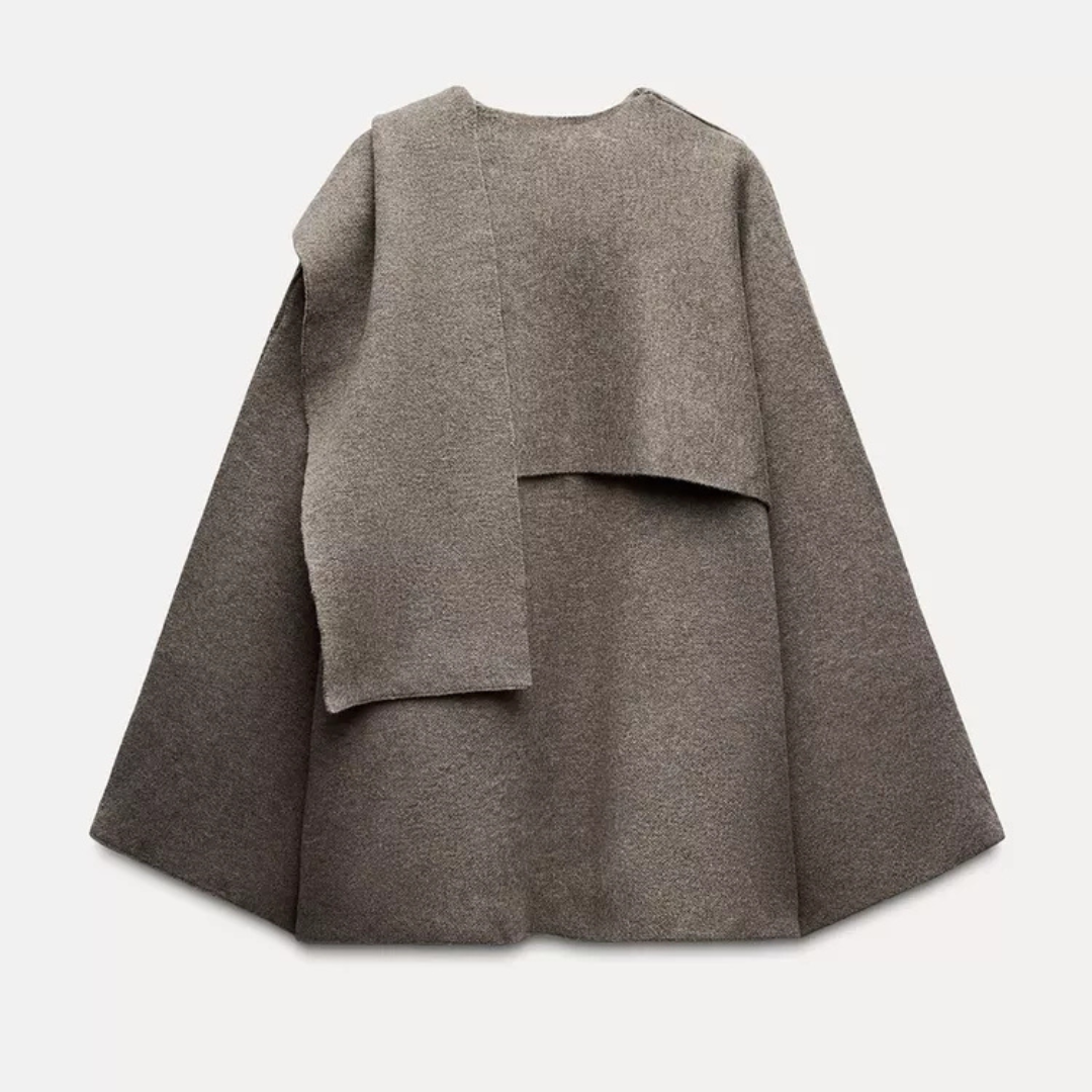 Women's Knit Cape Coat UK – draped collar layer, view 12