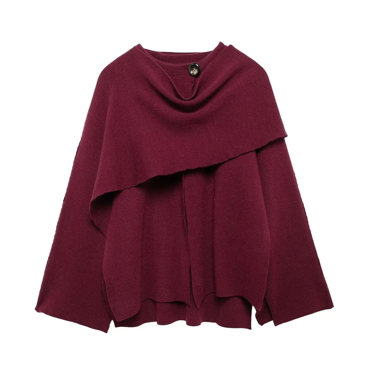 Women's Knit Cape Coat UK – draped collar layer, view 3