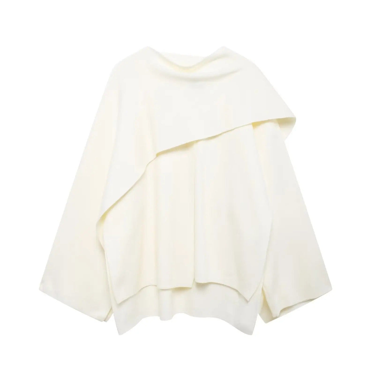 Women's Knit Cape Coat UK – draped collar layer, view 4