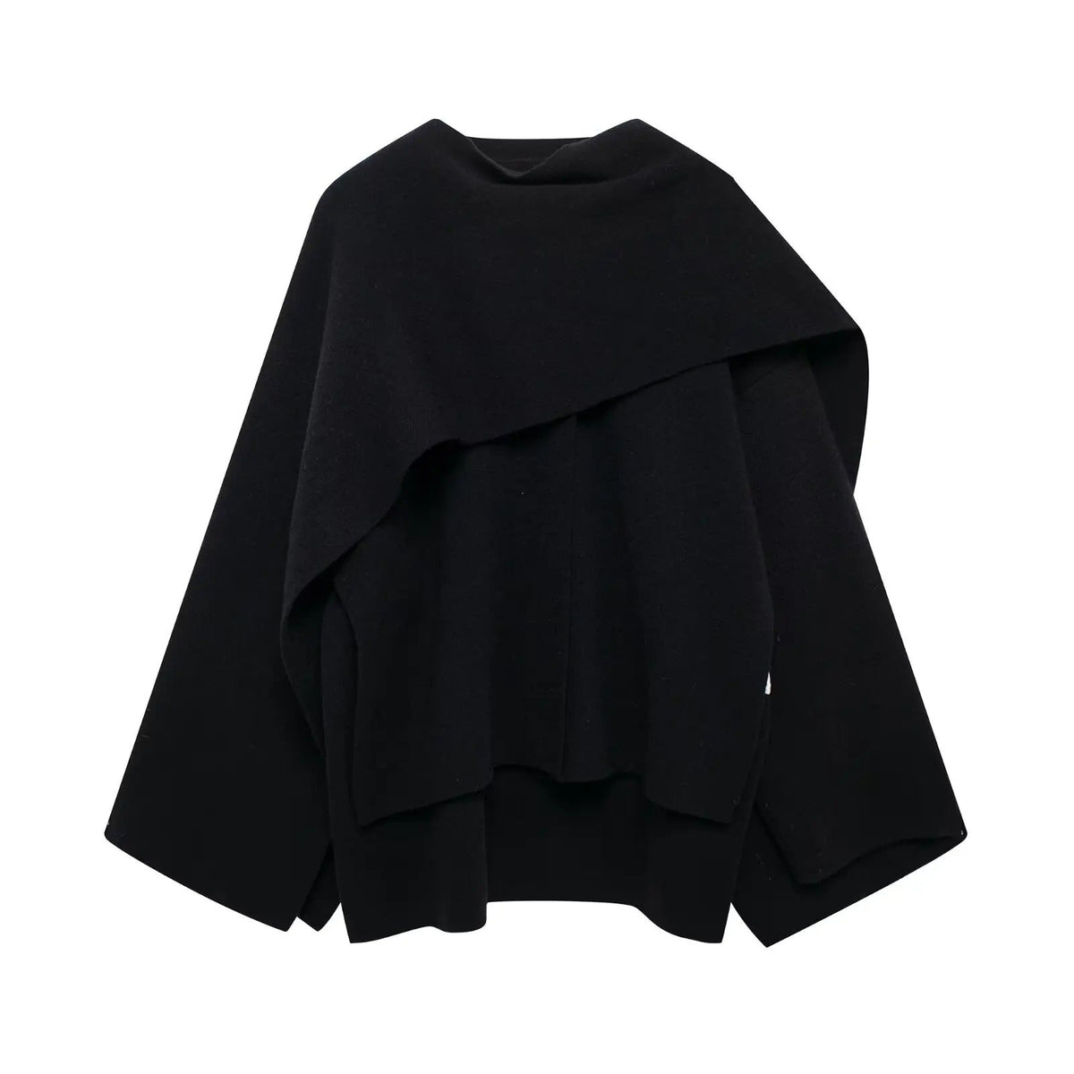 Women's Knit Cape Coat UK – draped collar layer, view 5
