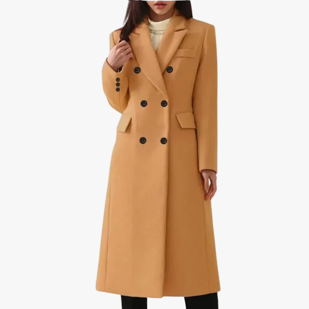 Women's Long Double-Breasted Coat UK – classic notched lapels, view 1