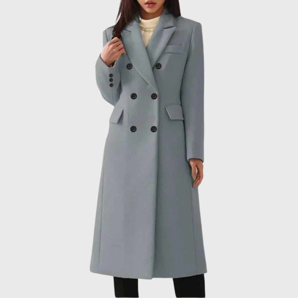 Women's Long Double-Breasted Coat UK – classic notched lapels, view 2