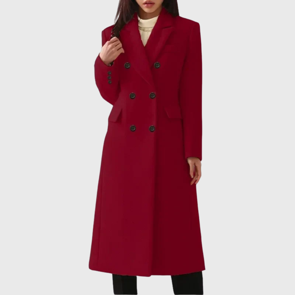 Women's Long Double-Breasted Coat UK – classic notched lapels, view 5