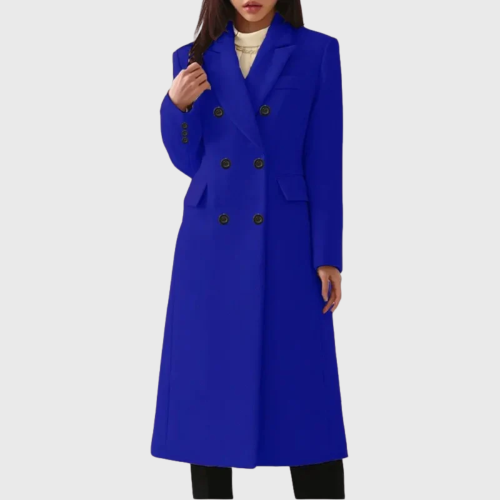Women's Long Double-Breasted Coat UK – classic notched lapels, view 6
