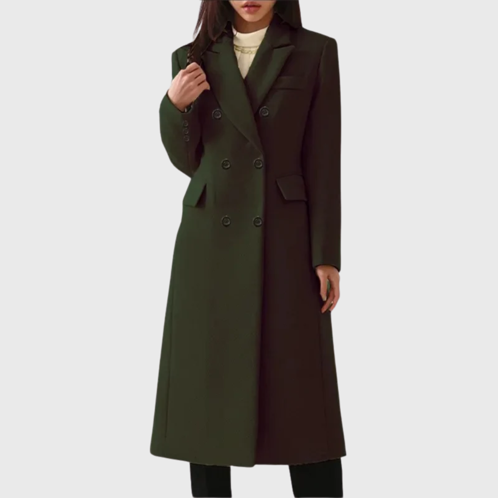 Women's Long Double-Breasted Coat UK – classic notched lapels, view 7