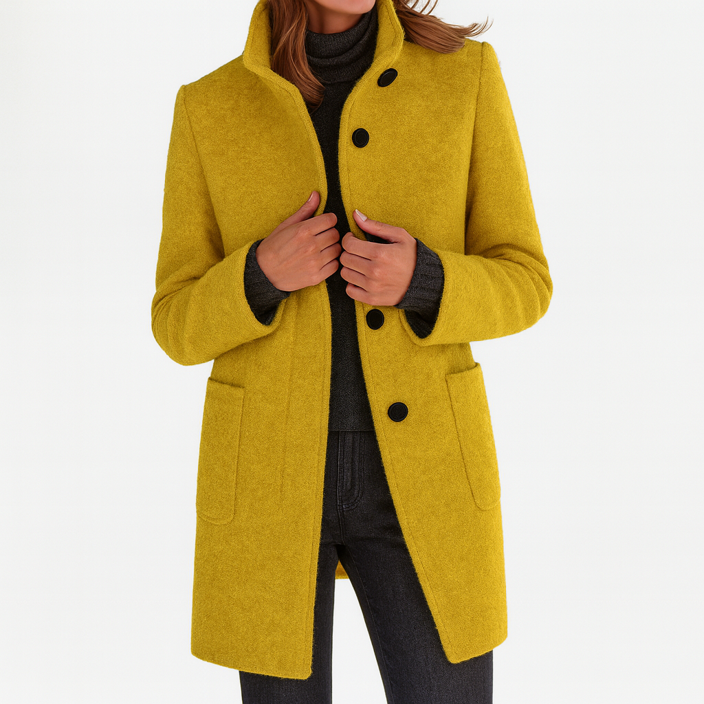 Women's Stand Collar Coat UK – patch pocket mid-length, view 10