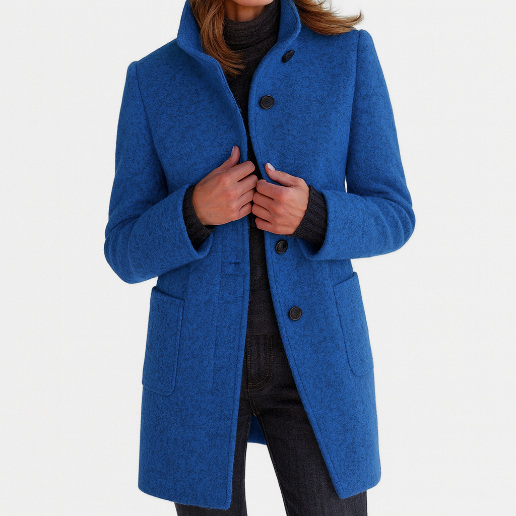 Women's Stand Collar Coat UK – patch pocket mid-length, view 2