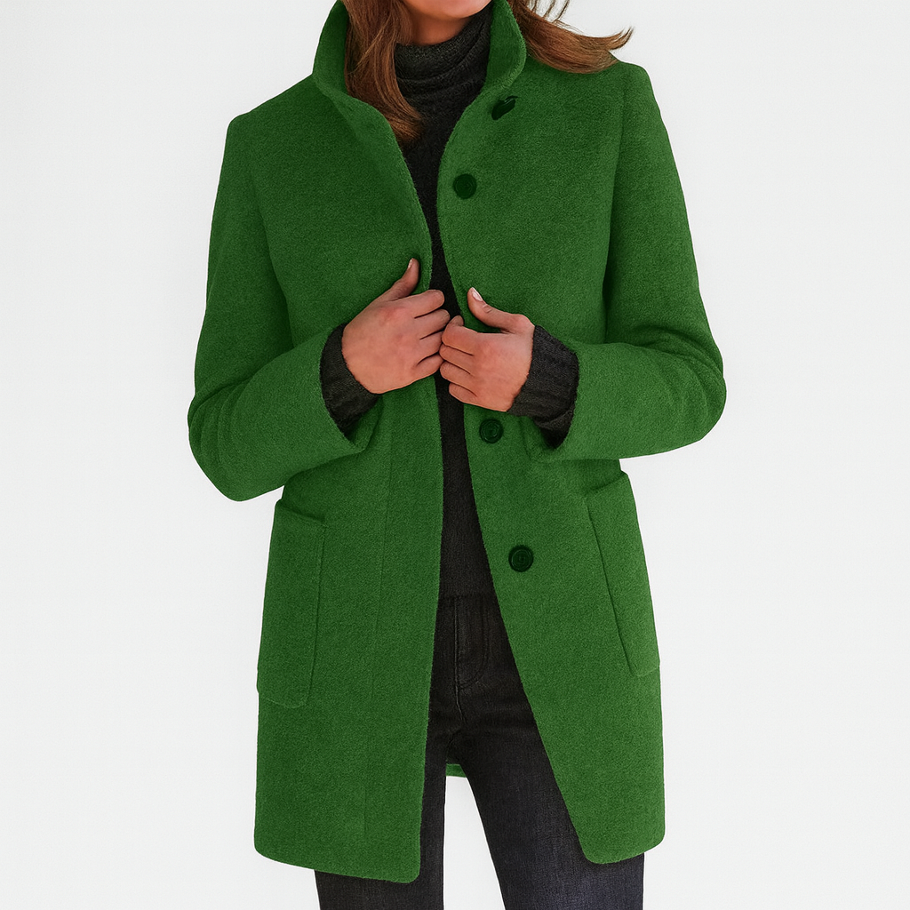Women's Stand Collar Coat UK – patch pocket mid-length, view 4