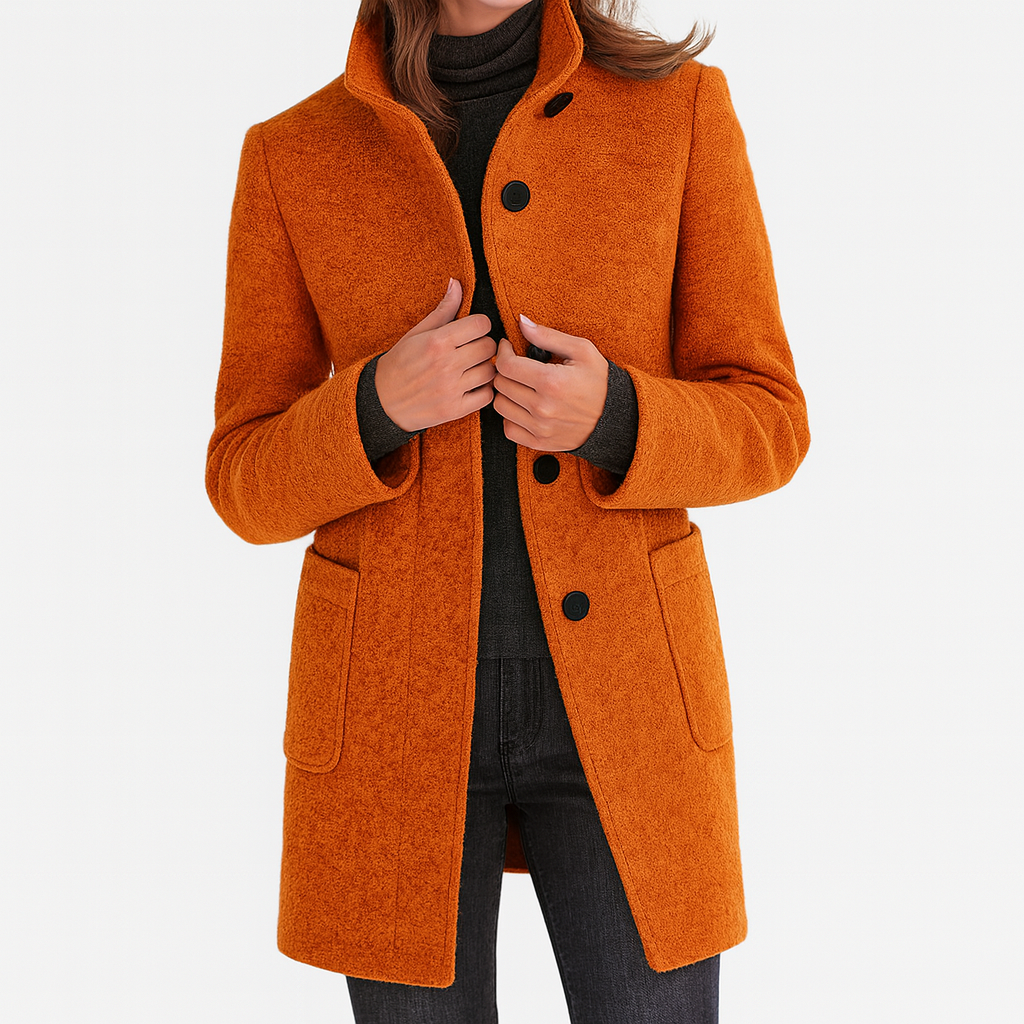 Women's Stand Collar Coat UK – patch pocket mid-length, view 7