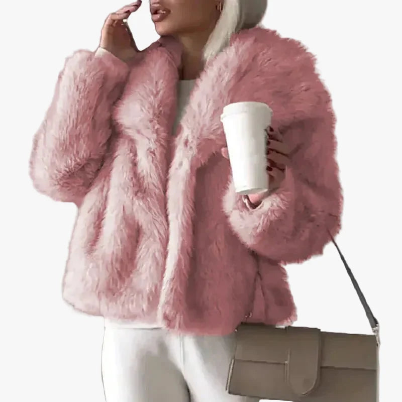 Women's Faux Fur Coat UK – shawl collar open front, view 2