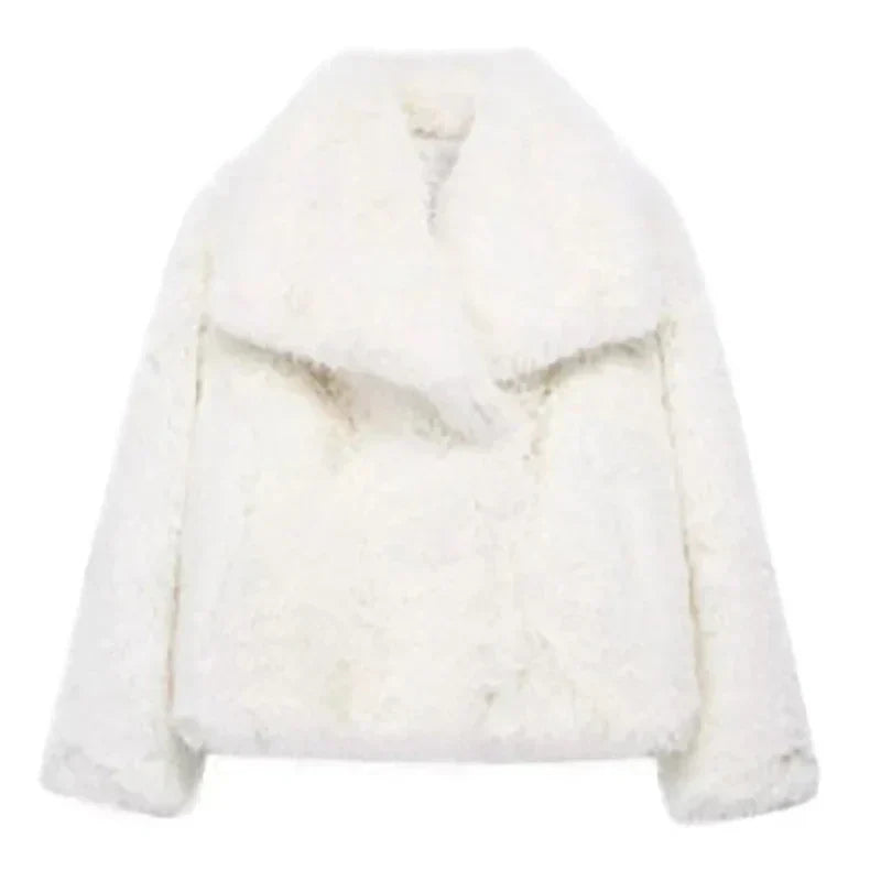 Women's Faux Fur Coat UK – shawl collar open front, view 7