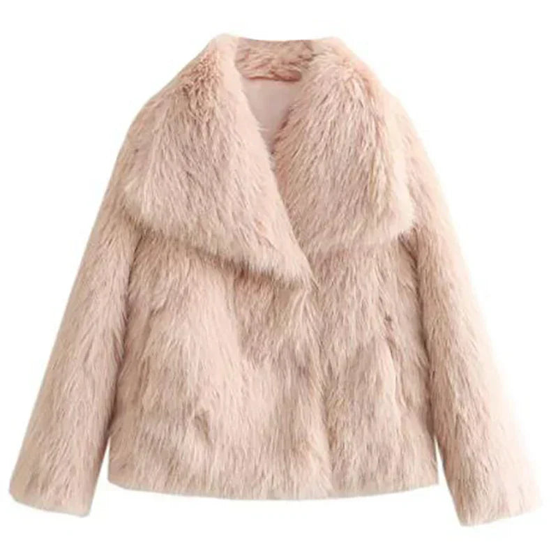 Women's Faux Fur Coat UK – shawl collar open front, view 9