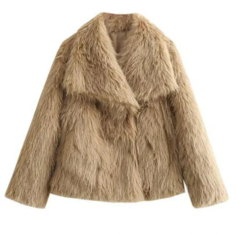 Women's Faux Fur Coat UK – shawl collar open front, view 10