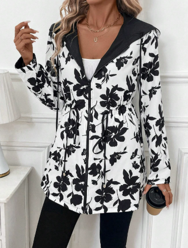 Women's Reversible Hooded Coat UK – two-way zip pocket, view 3