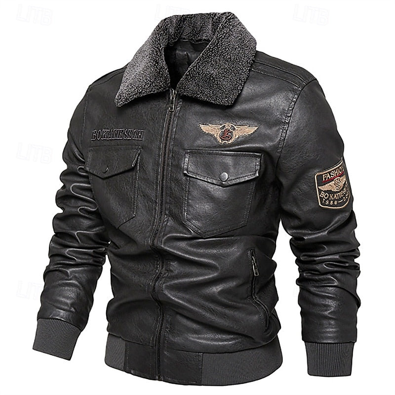 Men's pu leather aviator bomber jacket – The Ashton by Huna – view 5